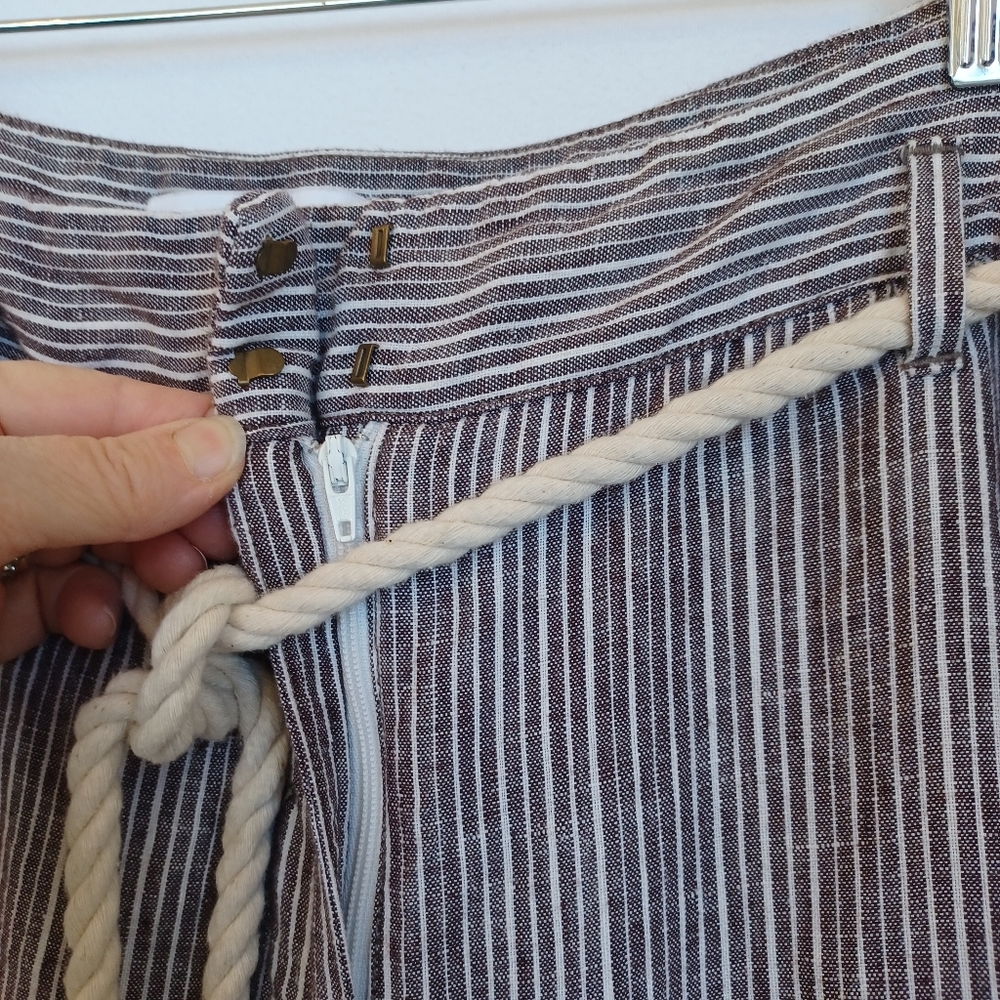 Ett Twa Anthropologie Striped Wide Leg Pants Brown White Rope Belt Tassel Size 2 - Picture 11 of 15